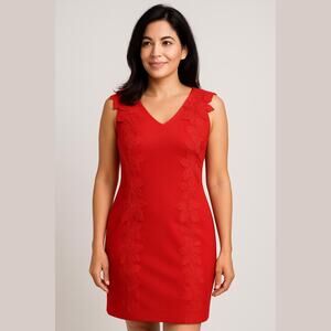 Carmen Marc Valvo Orange Lace Applique Cap Sleeve Sheath Work Party Dress Size 6